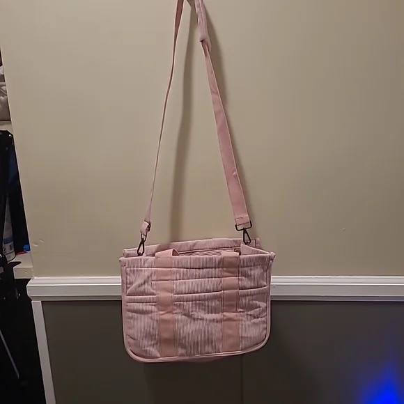 Baby Pink Corduroy Womens Tote Bag Collapsible Crossbody Purse - Picture 4 of 14